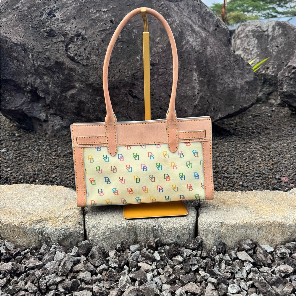 Dooney & Bourke Made in Italy Multicolor DB Monogram Leather Tote Shoulder Bag - Picture 3 of 14